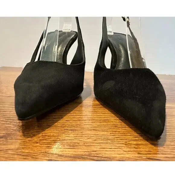 Schutz Alicia Suede Leather Slingback Pumps Black Women’s Size 6B Heels Chic - Picture 4 of 13